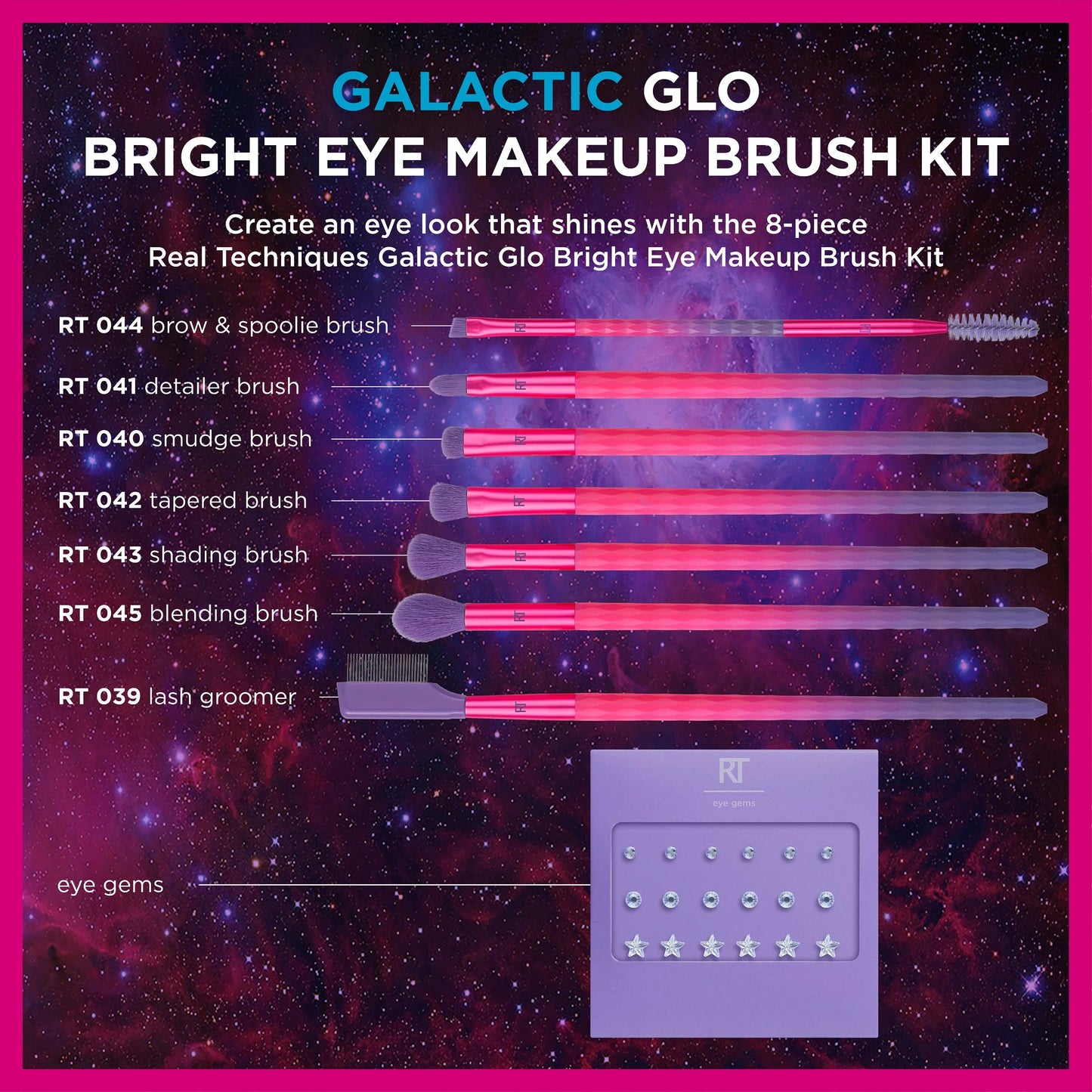 Real Techniques Galactic Glo Kit de brochas de maquillaje Set de 8 piezas