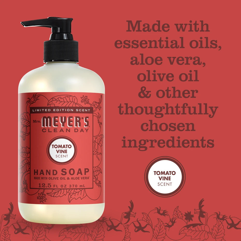 Mrs. Meyer’s hand soap. Tomato vine.